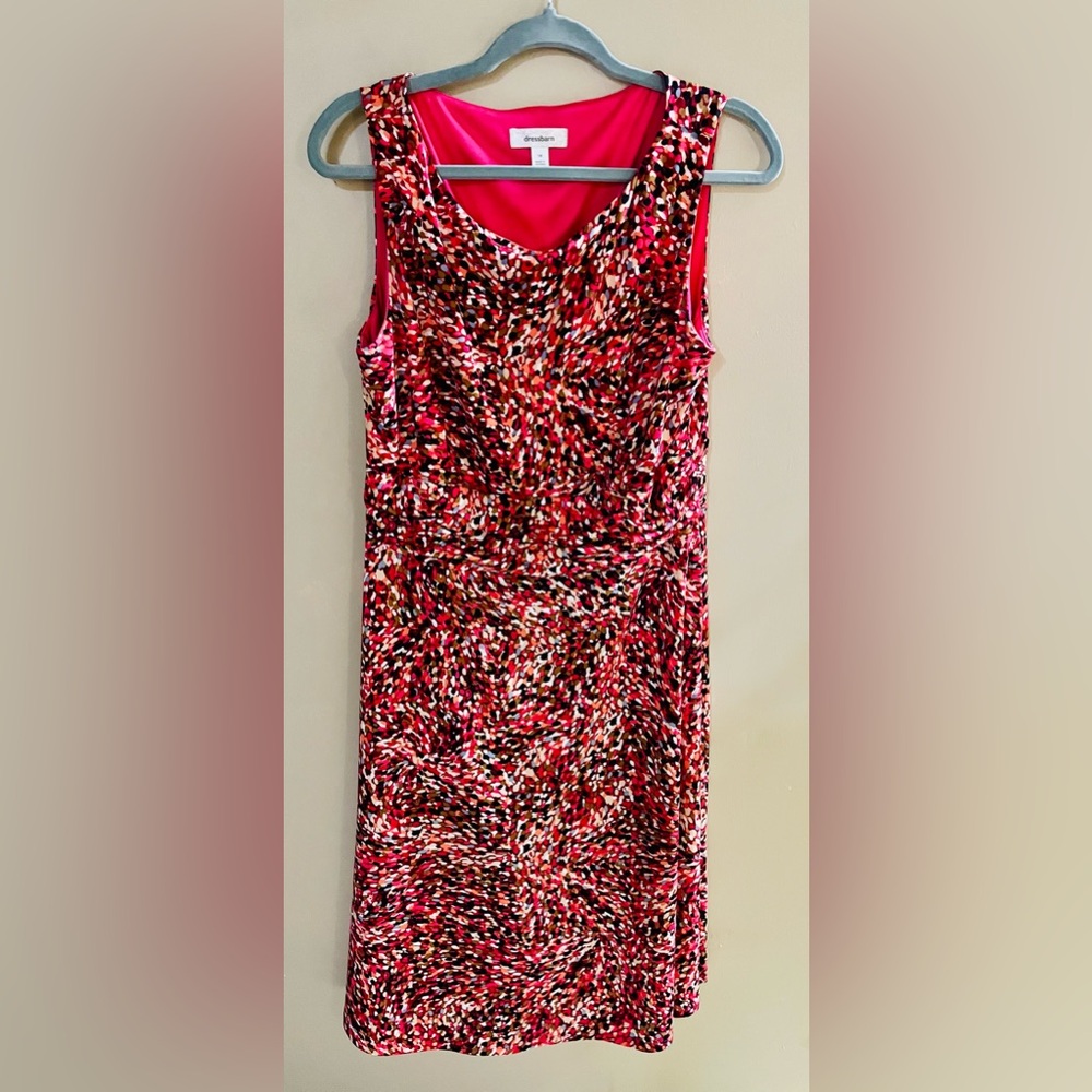 Dress Barn Sleeveless Midi Dress in Pink Red Multi Print